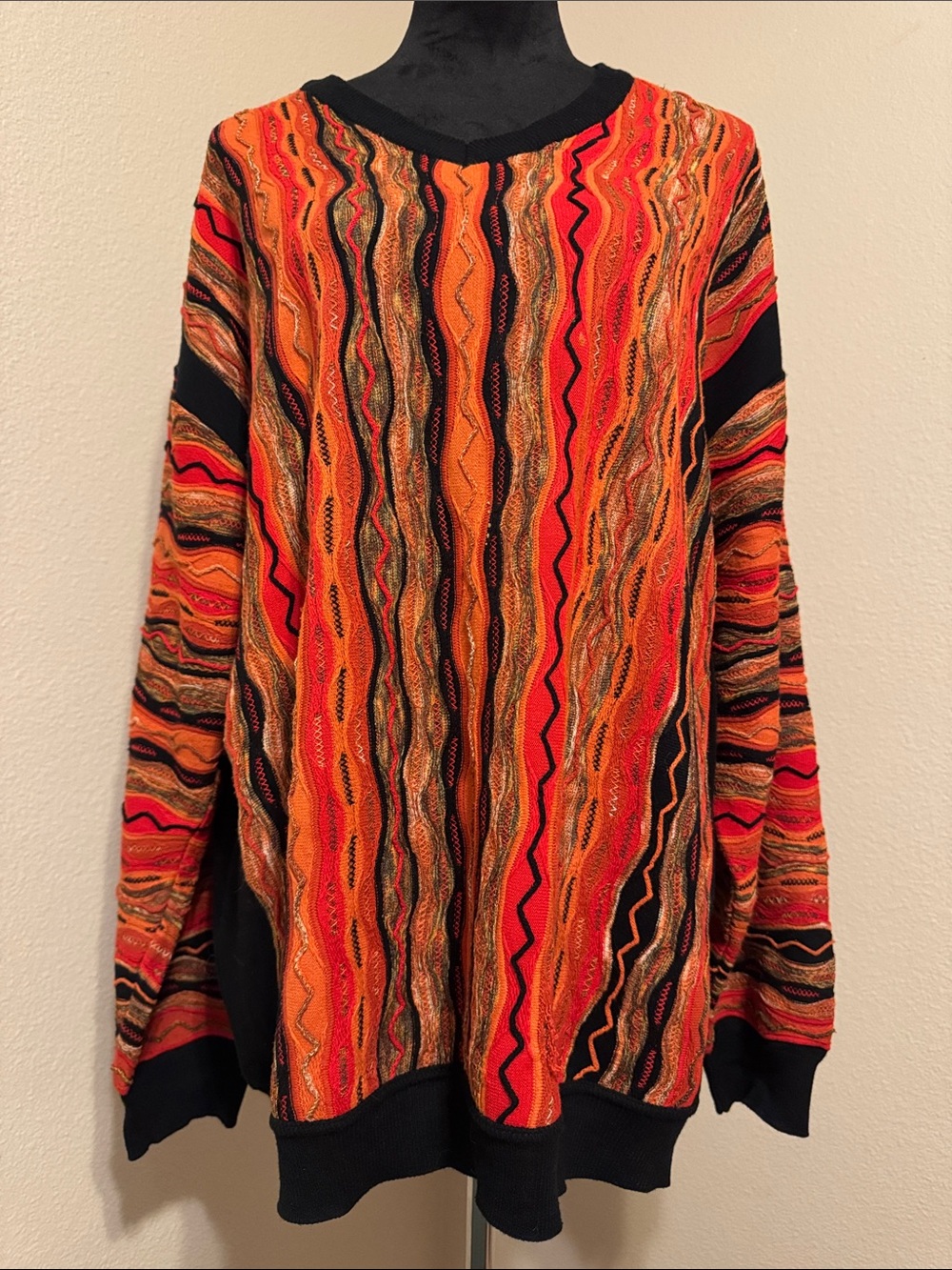 Textured V-Neck Sweater in Orange